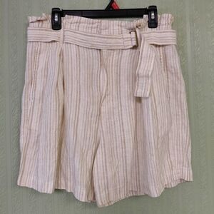 BANANA REPUBLIC Striped Cream Belted Women's Casual Shorts